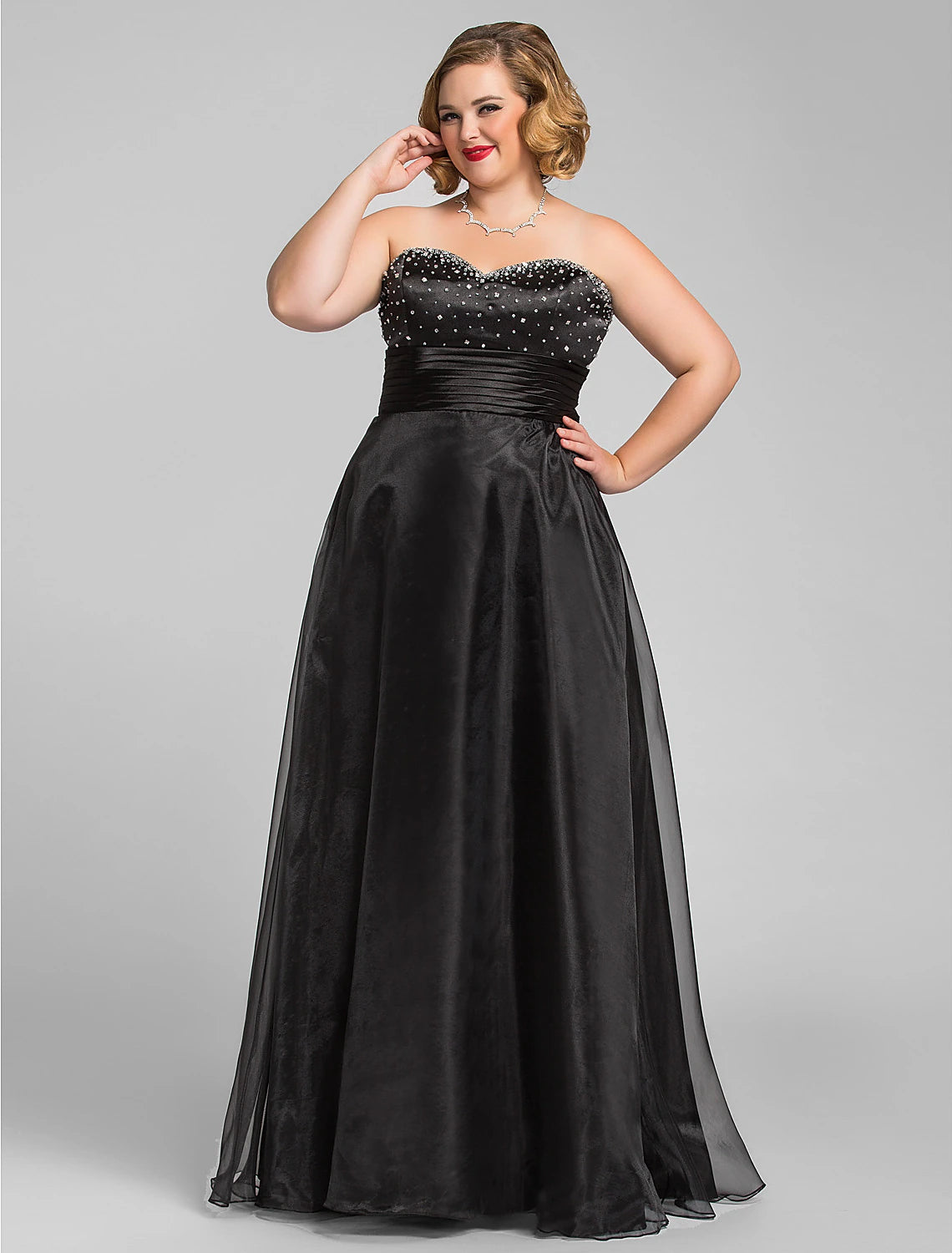 Wholesale  A-Line Little Black Dress Dress Prom Formal Evening Floor Length Sleeveless Sweetheart Organza with Ruched Beading